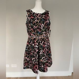 NEW Tahari Women’s Petite 12 Blush Black Floral Leaf Fit Flare Textured Dress